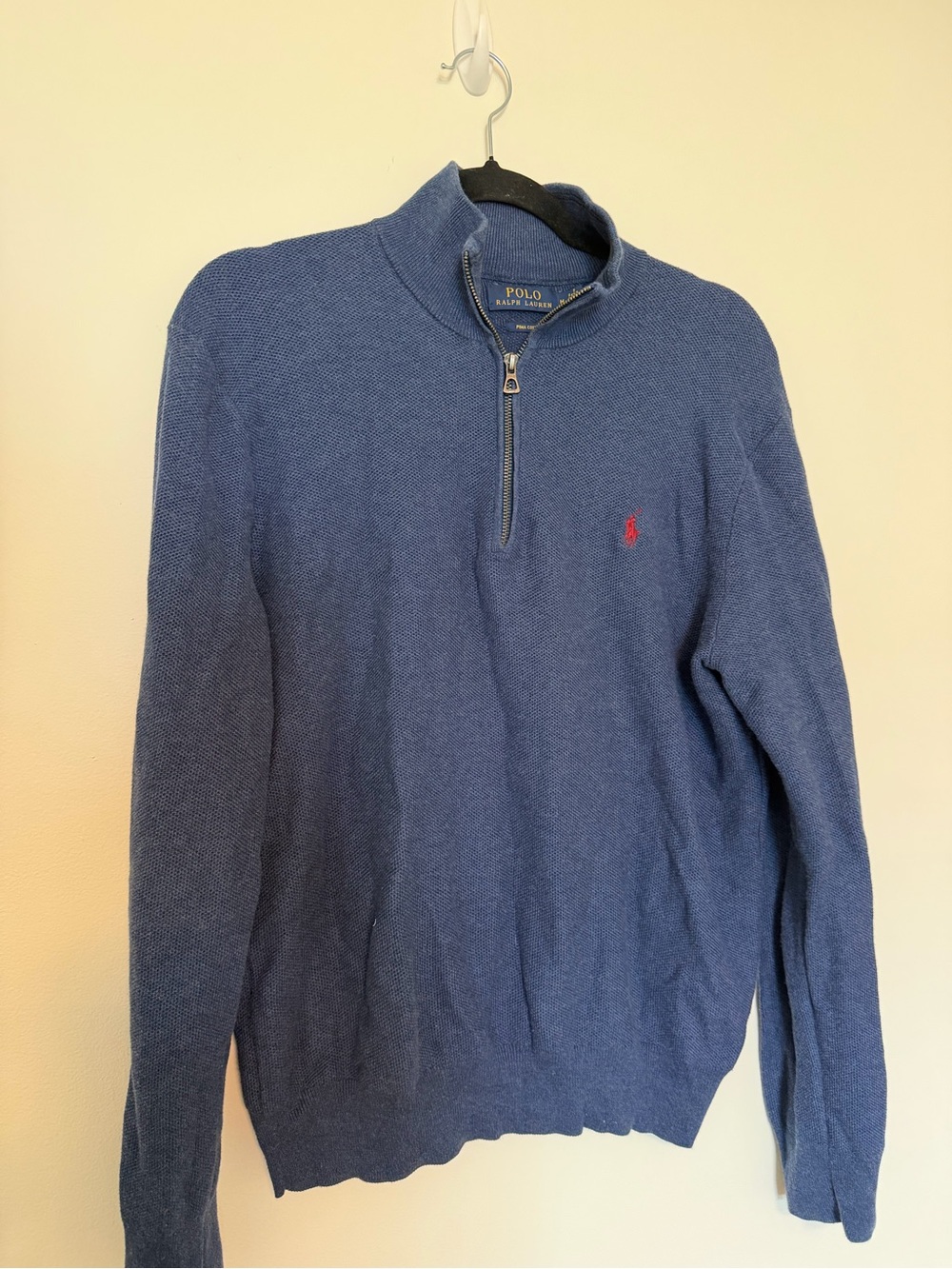 Ralph Lauren Blue Half-Zip Sweater with Red Pony